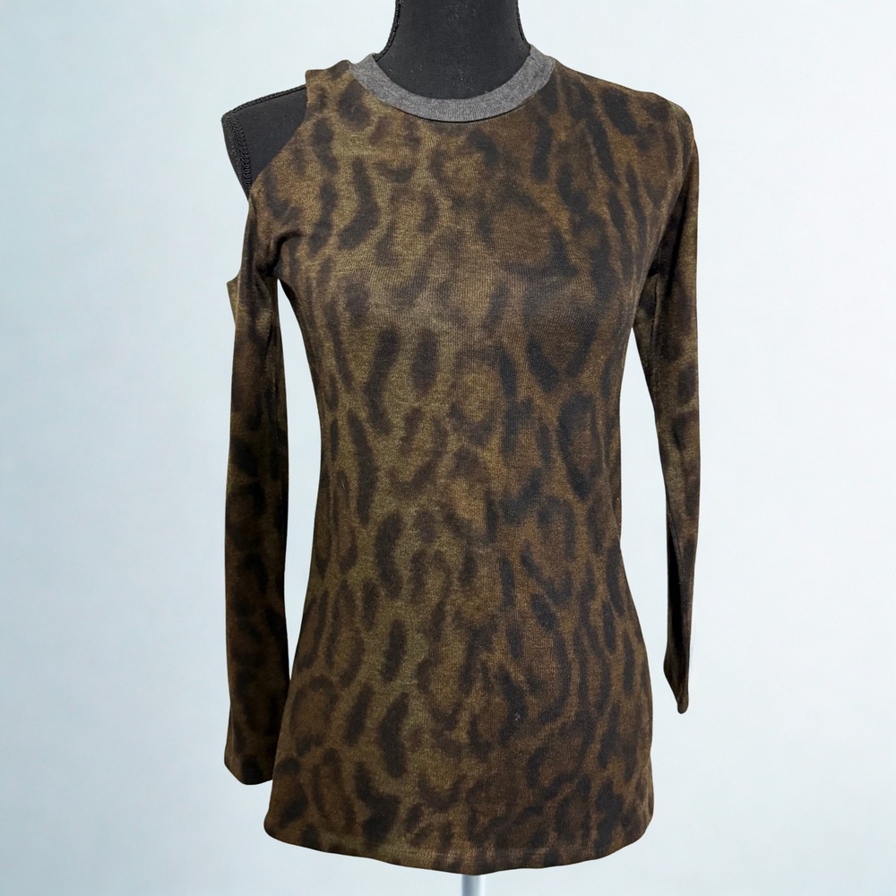 GO Couture VTG Leopard Print Cold Shoulder Long Sleeve Top‎ Y2K 90s Grunge
